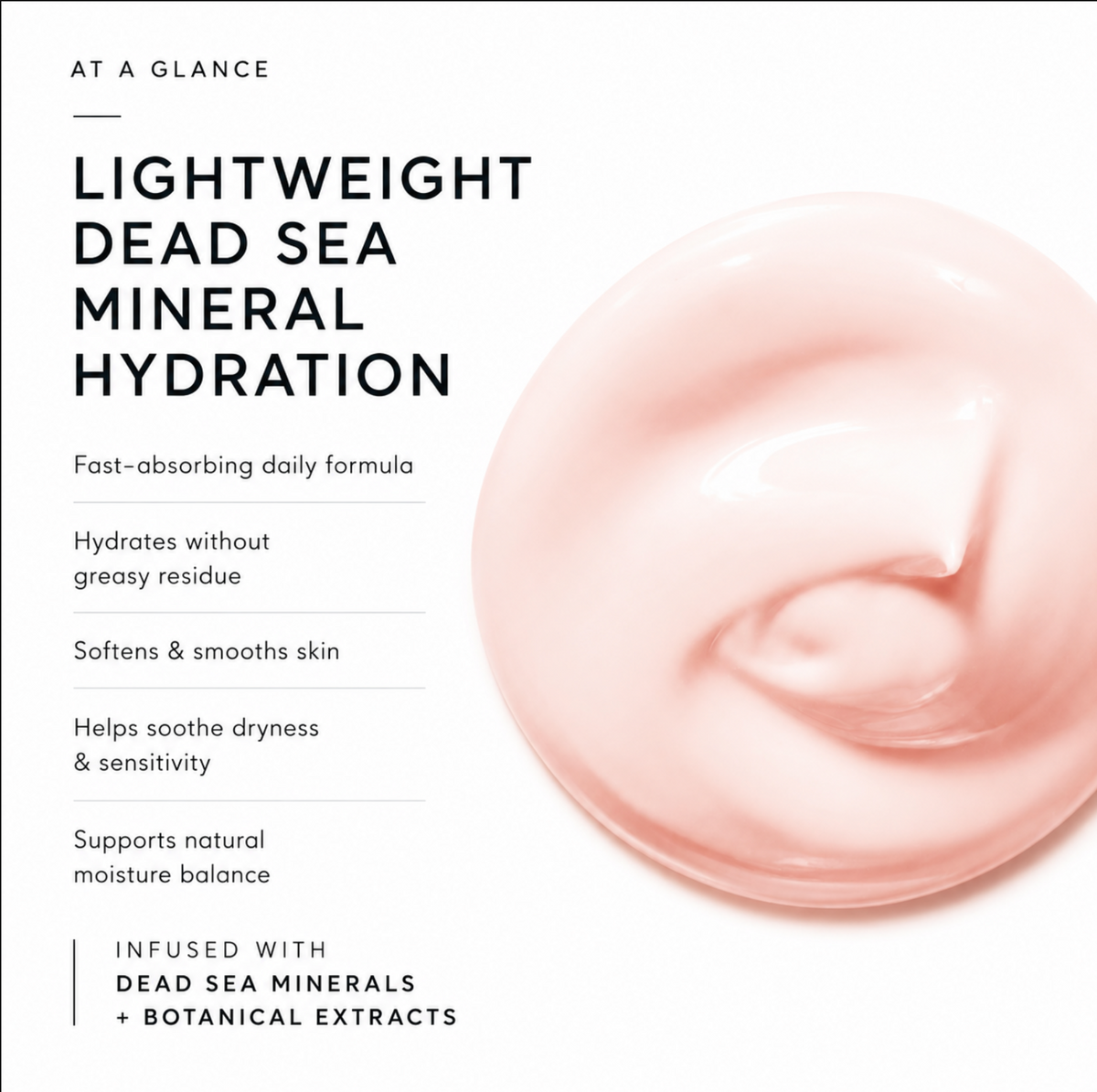 Hydrating Mineral Body Lotion at a glance: lightweight Dead Sea mineral hydration