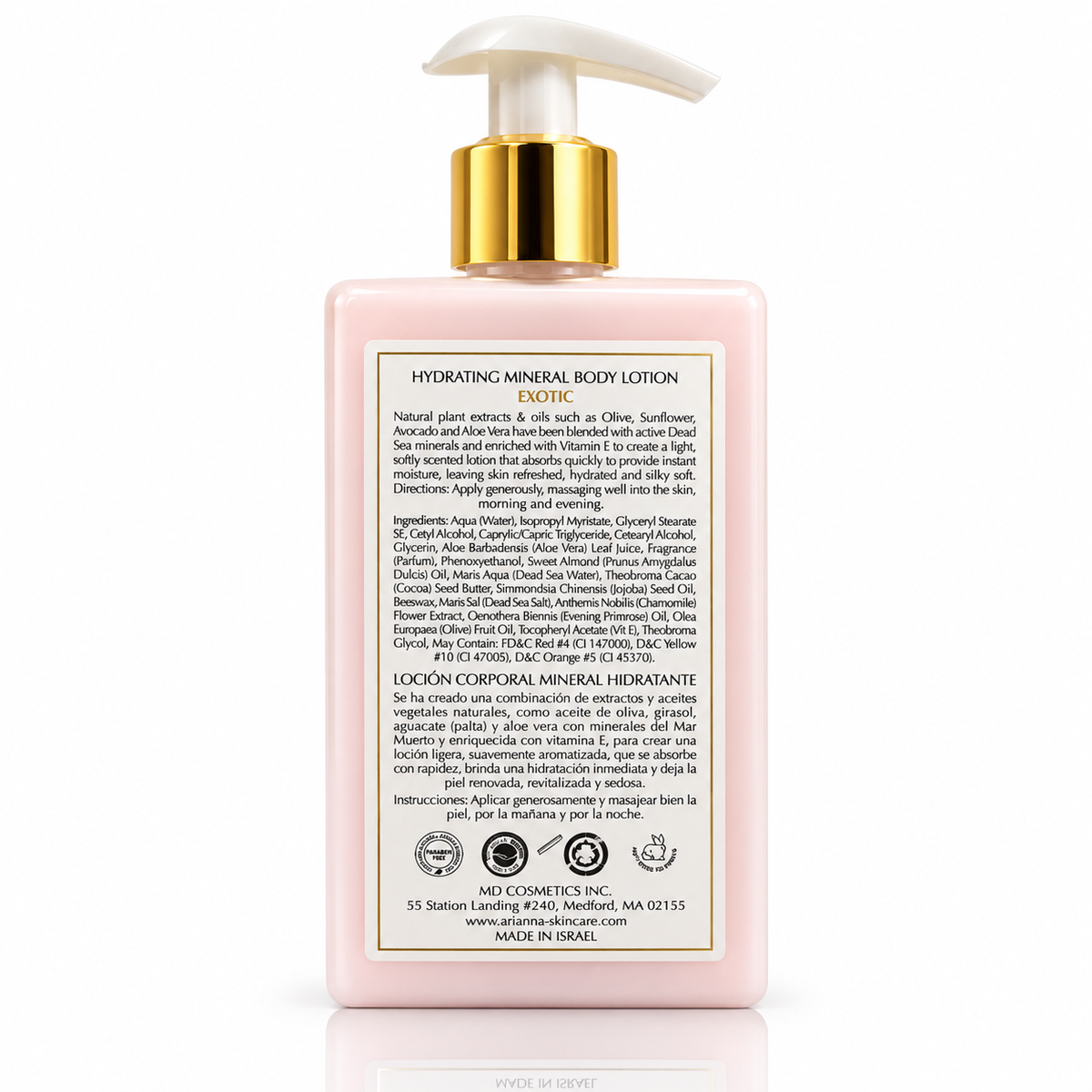 Hydrating Mineral Body Lotion Exotic, back label with ingredients