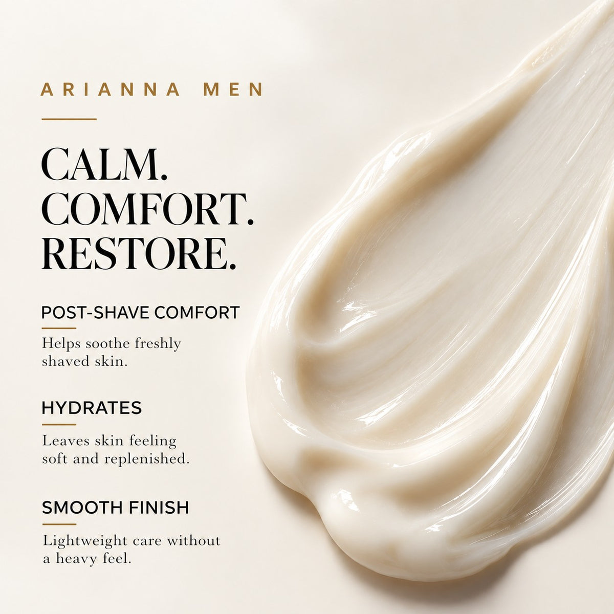 Arianna Men After Shave Balm benefits: post-shave comfort, hydrates, smooth lightweight finish