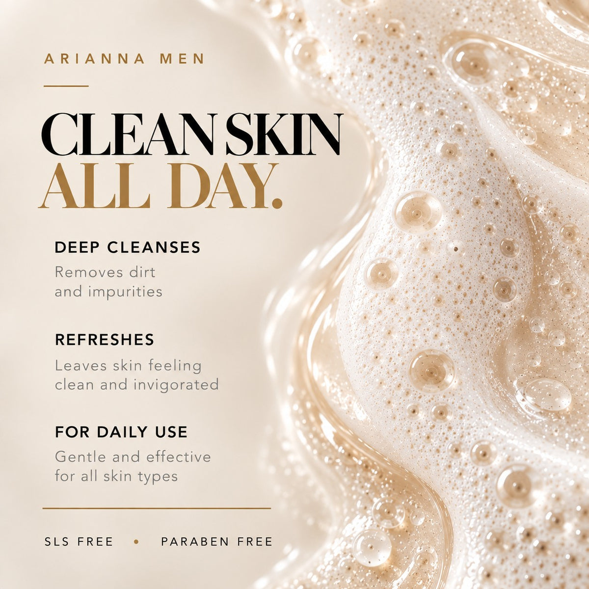 Arianna Men Dead Sea Mineral Shower Gel rich lather: deep cleanses, refreshes, for daily use, SLS free and paraben free