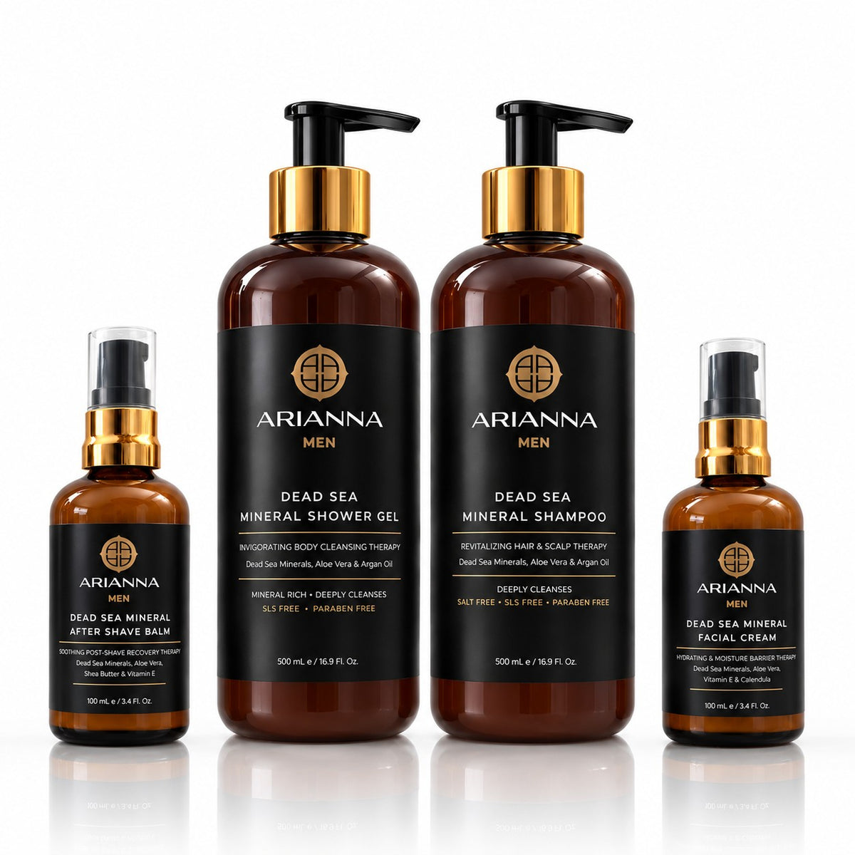 The Men's Grooming Ritual by Arianna Men: After Shave Balm, Shower Gel, Shampoo and Facial Cream, all 4 full-size products